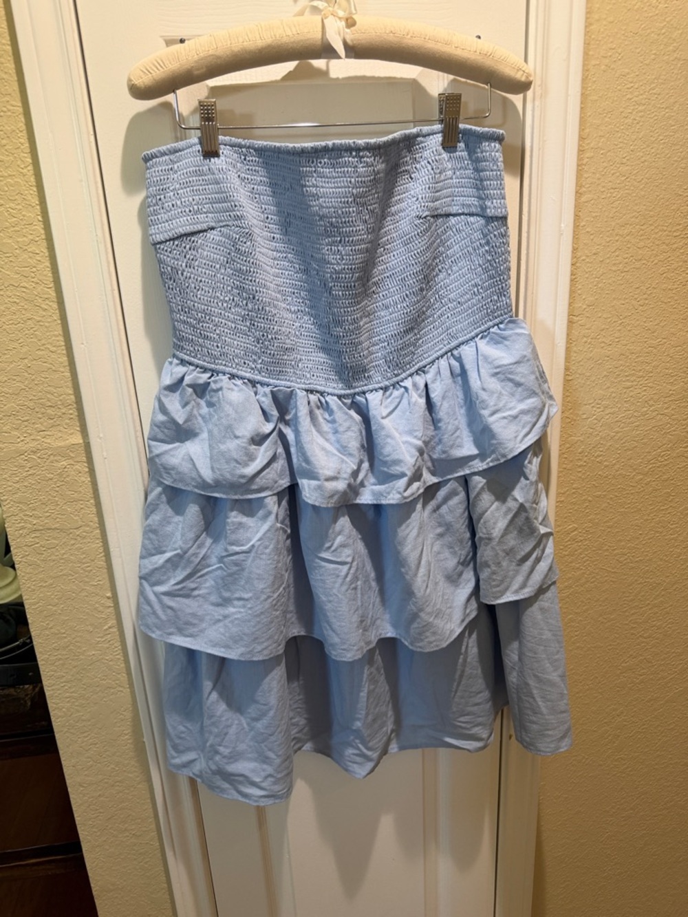 Strapless Light Blue Ruffle Tier Dress